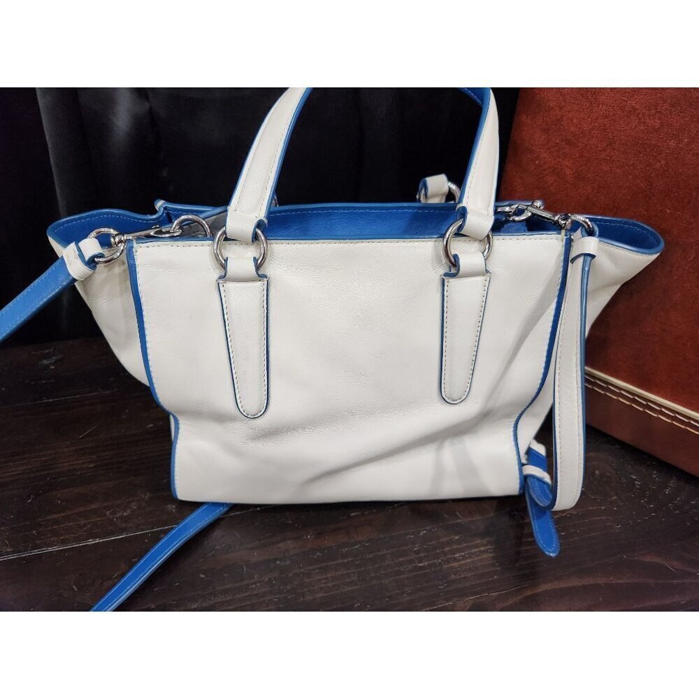 AUTHENTIC Coach Mini Crosby Colorblock Carryall in Blue and White Leather-EUC - Picture 4 of 12